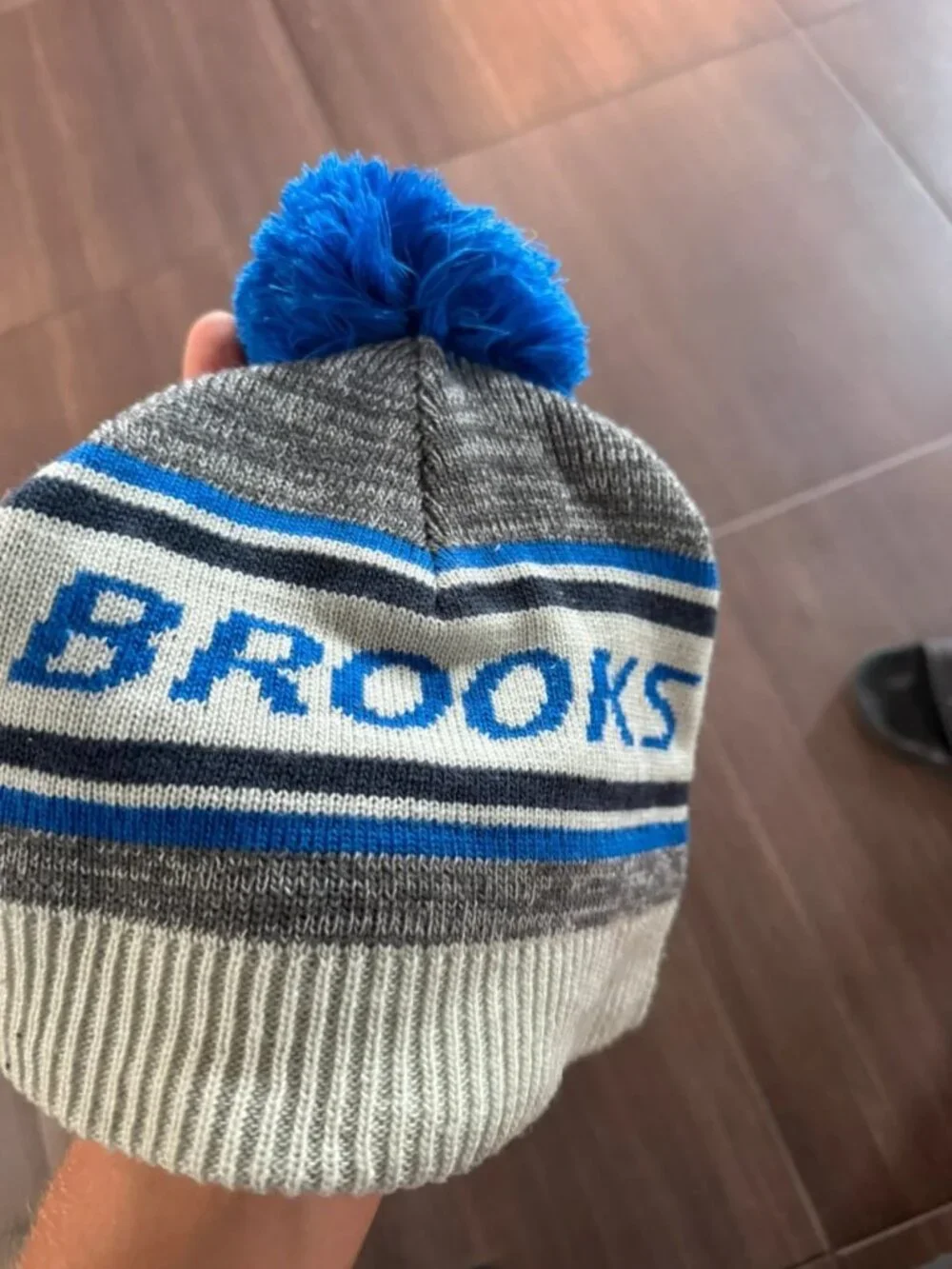 Striped Knit Winter Beanie with Pom-Pom One Size